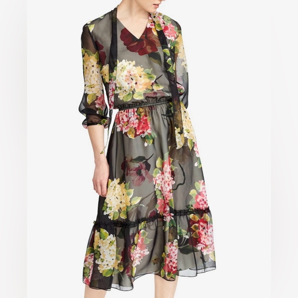 Lauren Ralph Lauren Daleala Floral Chiffon Midi Dress - Size 10P